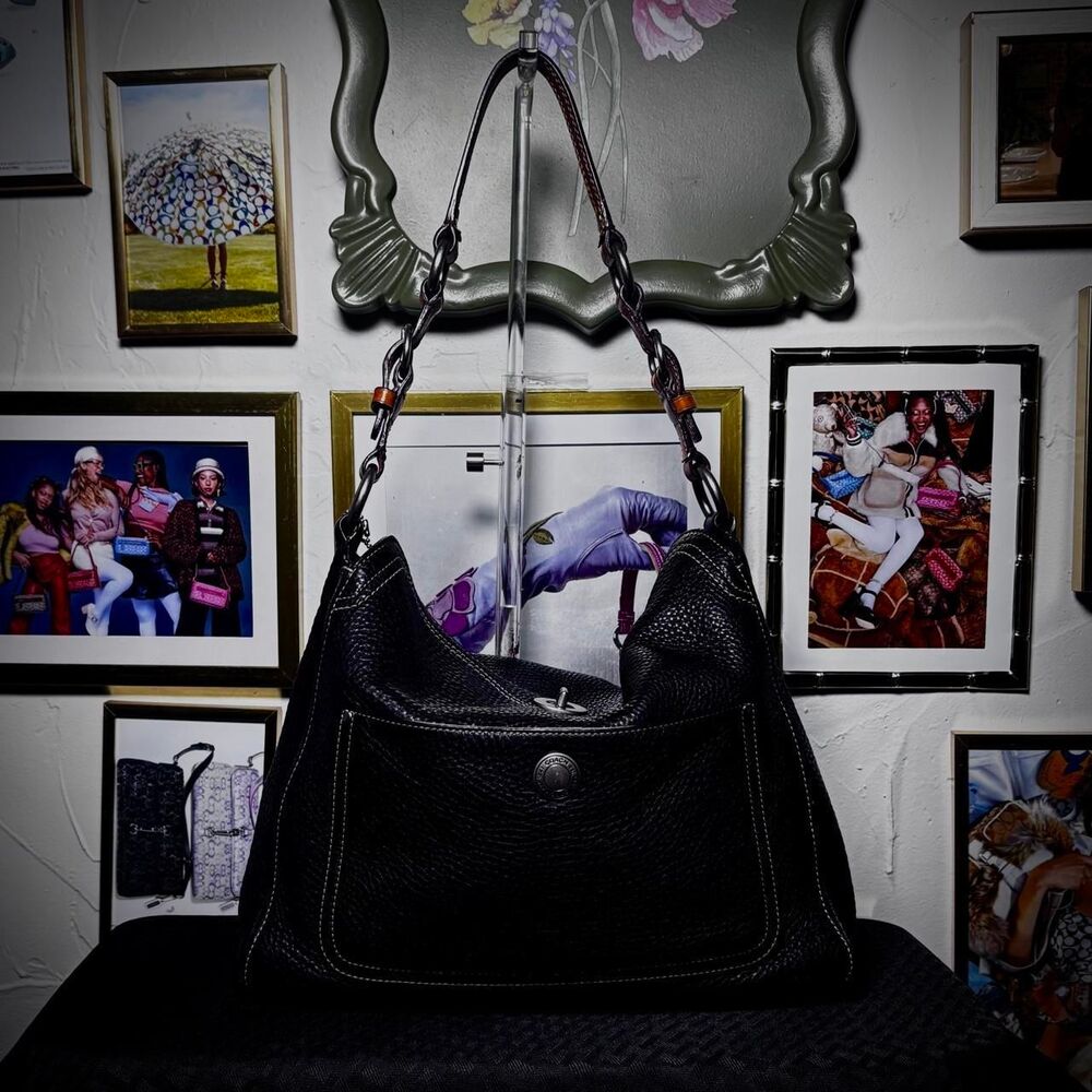 Vintage Coach Black Pebbled Leather Chelsea Hobo - Picture 2 of 8